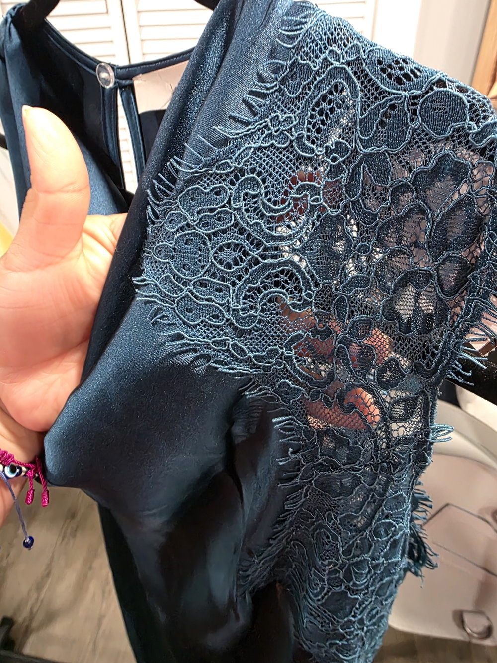 LOFT Teal Lace-Trim Midi Dress - Picture 6 of 10
